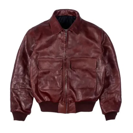 Up In Flames Cow Hide Leather Jacket Distressed Maroon (4)